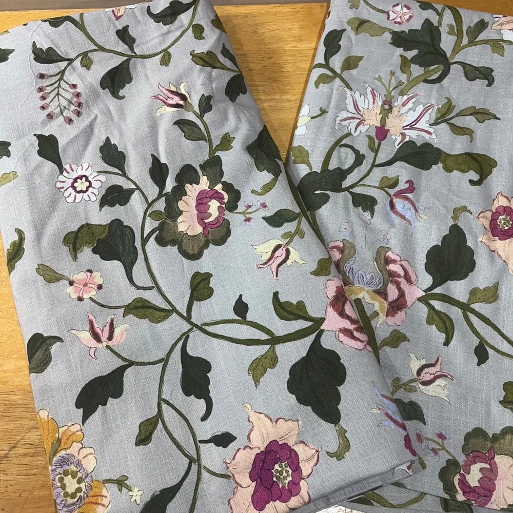 Anthropologie Hattie Floral Curtain (2) Panels Blue Pink 50x96 Lined Botanical